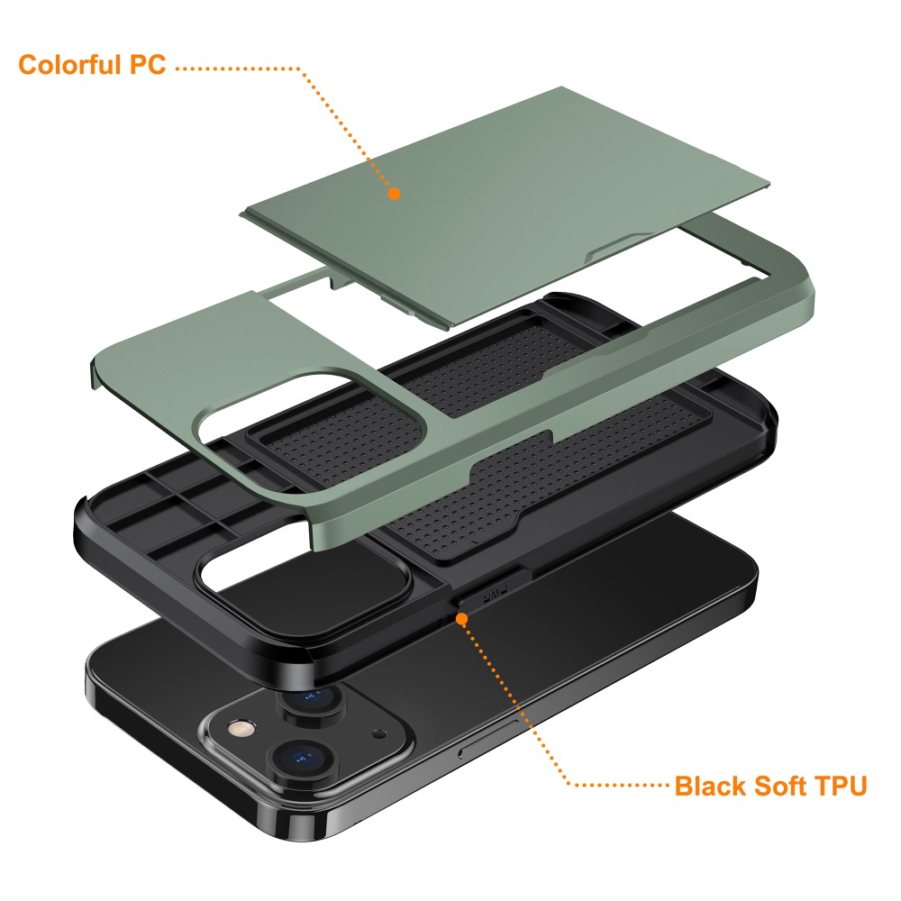  iPhone 15 Skal Hybrid Med Kortfack Militär Grön