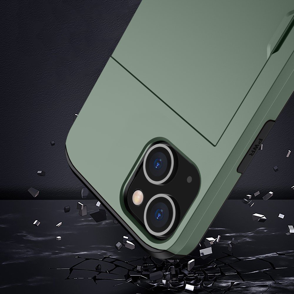  iPhone 15 Skal Hybrid Med Kortfack Militär Grön