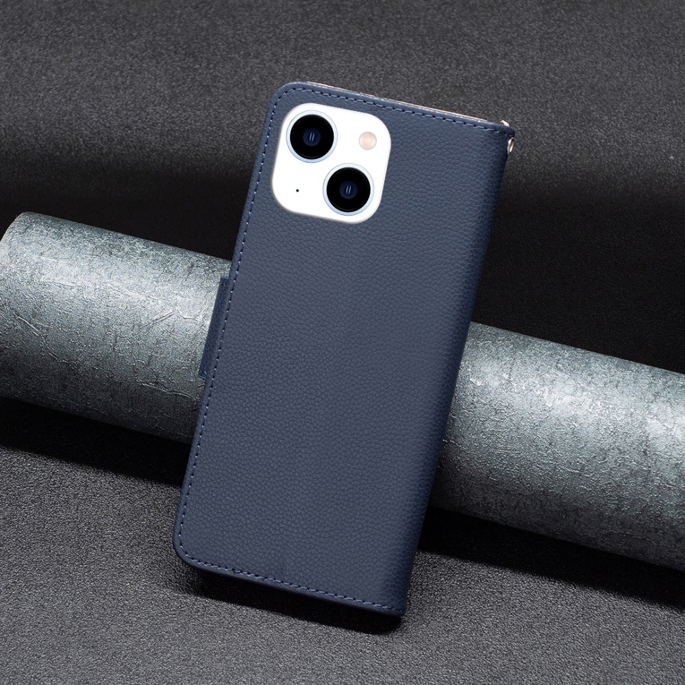  iPhone 15 Fodral Shark Litchi Läder Mörk Blå