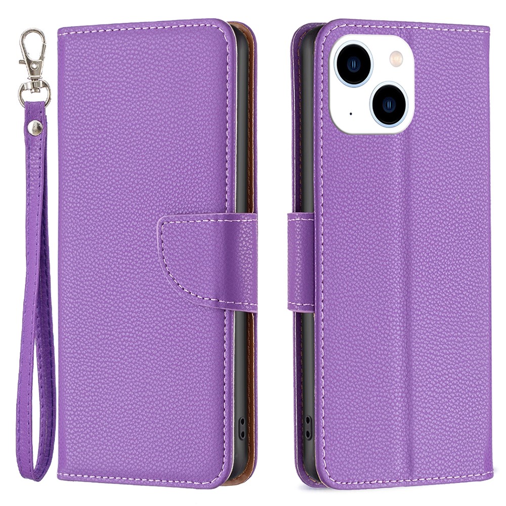  iPhone 15 Fodral Shark Litchi Läder Lila