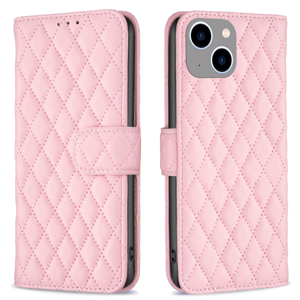  iPhone 15 Fodral Diamond Läder Rosa