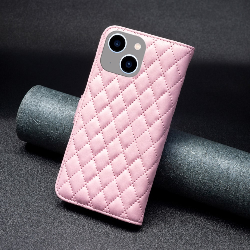  iPhone 15 Fodral Diamond Läder Rosa