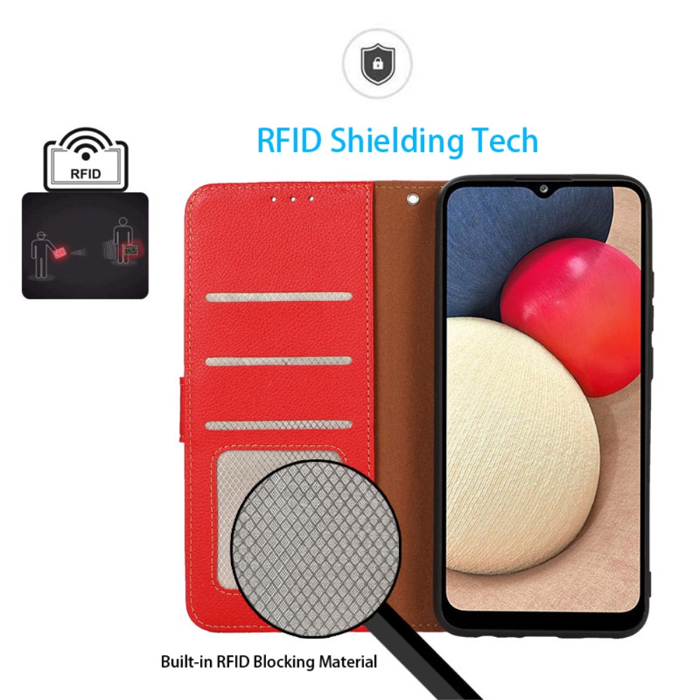 KHAZNEH KHAZNEH iPhone 15 Fodral RFID Litchi Läder Röd