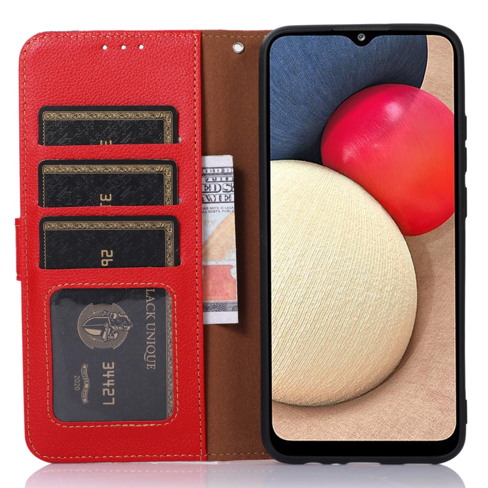 KHAZNEH KHAZNEH iPhone 15 Fodral RFID Litchi Läder Röd