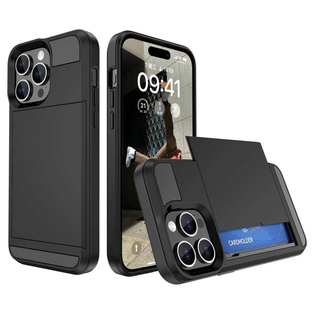  iPhone 15 Skal Hybrid Armor Med Kortfack Svart