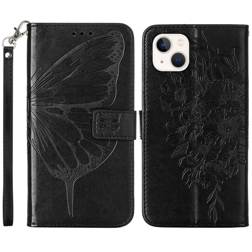  iPhone 15 Fodral Med Tryck Fjäril Svart