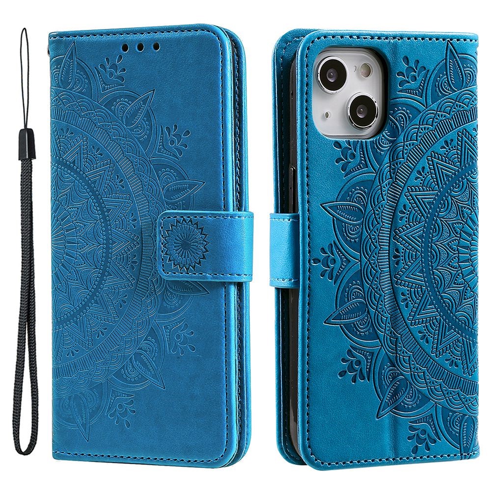  iPhone 15 Fodral Mandala Läder Blå