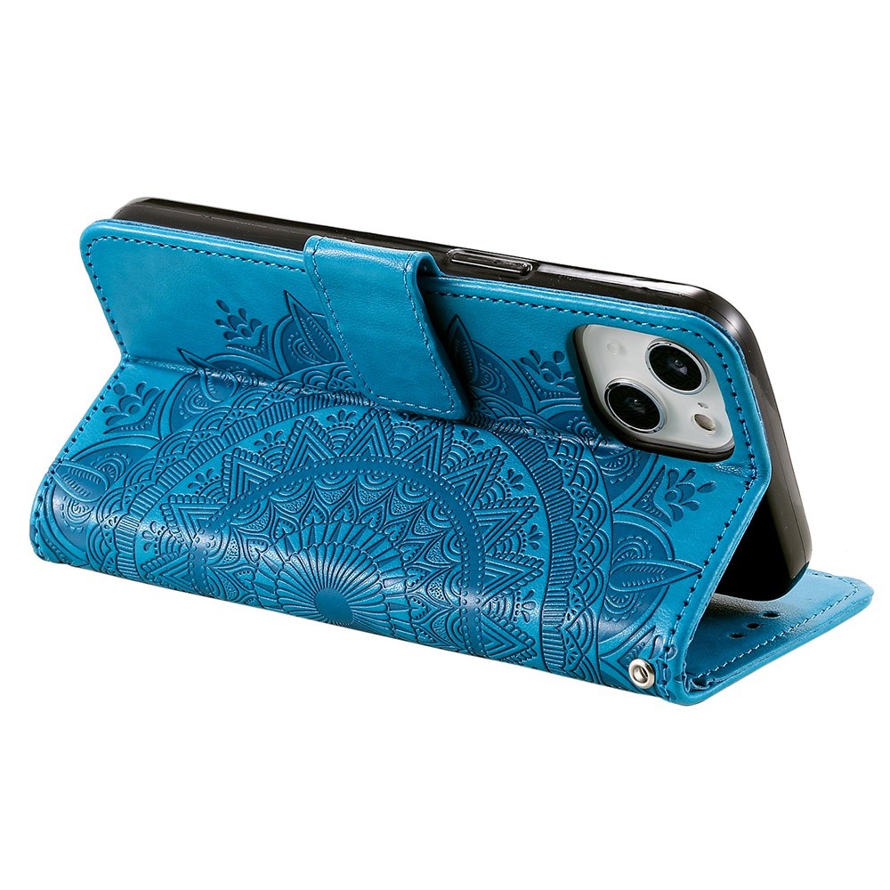  iPhone 15 Fodral Mandala Läder Blå
