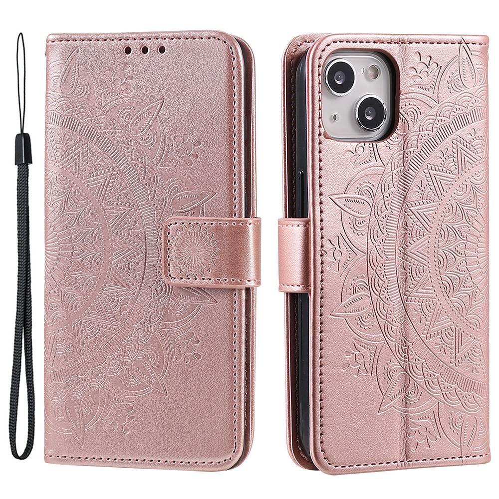  iPhone 15 Fodral Mandala Läder Roséguld