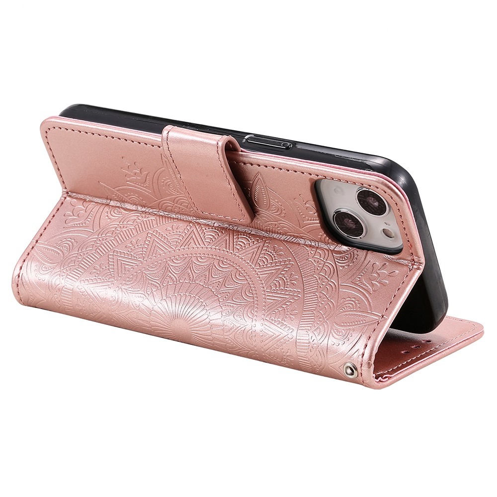  iPhone 15 Fodral Mandala Läder Roséguld