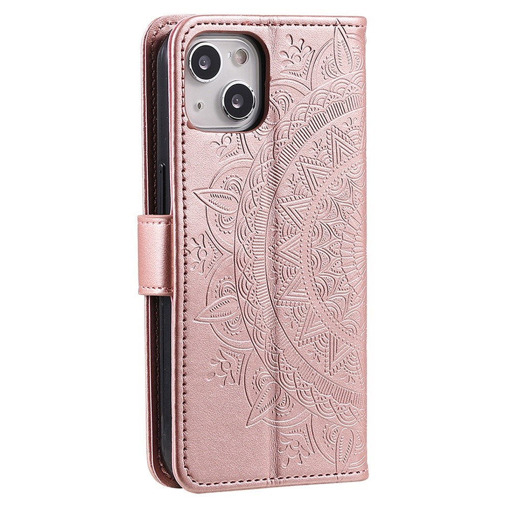  iPhone 15 Fodral Mandala Läder Roséguld