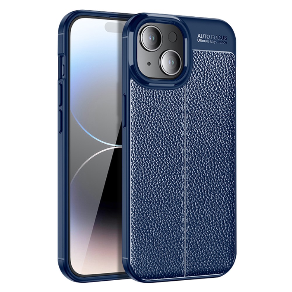  iPhone 15 Skal Litchi Textur Blå