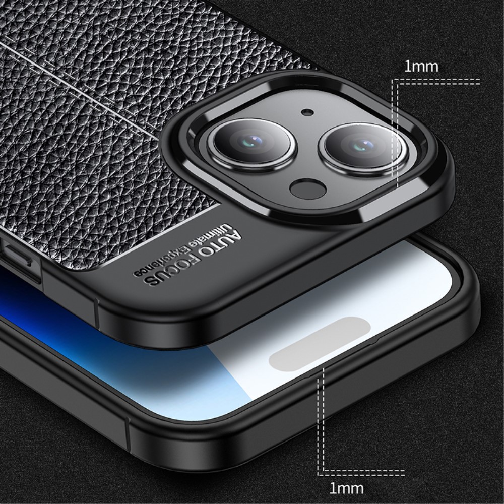  iPhone 15 Skal Litchi Textur Blå