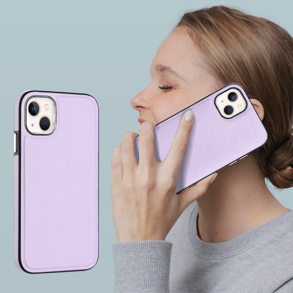  iPhone 15 Skal Läderbelagt Lila