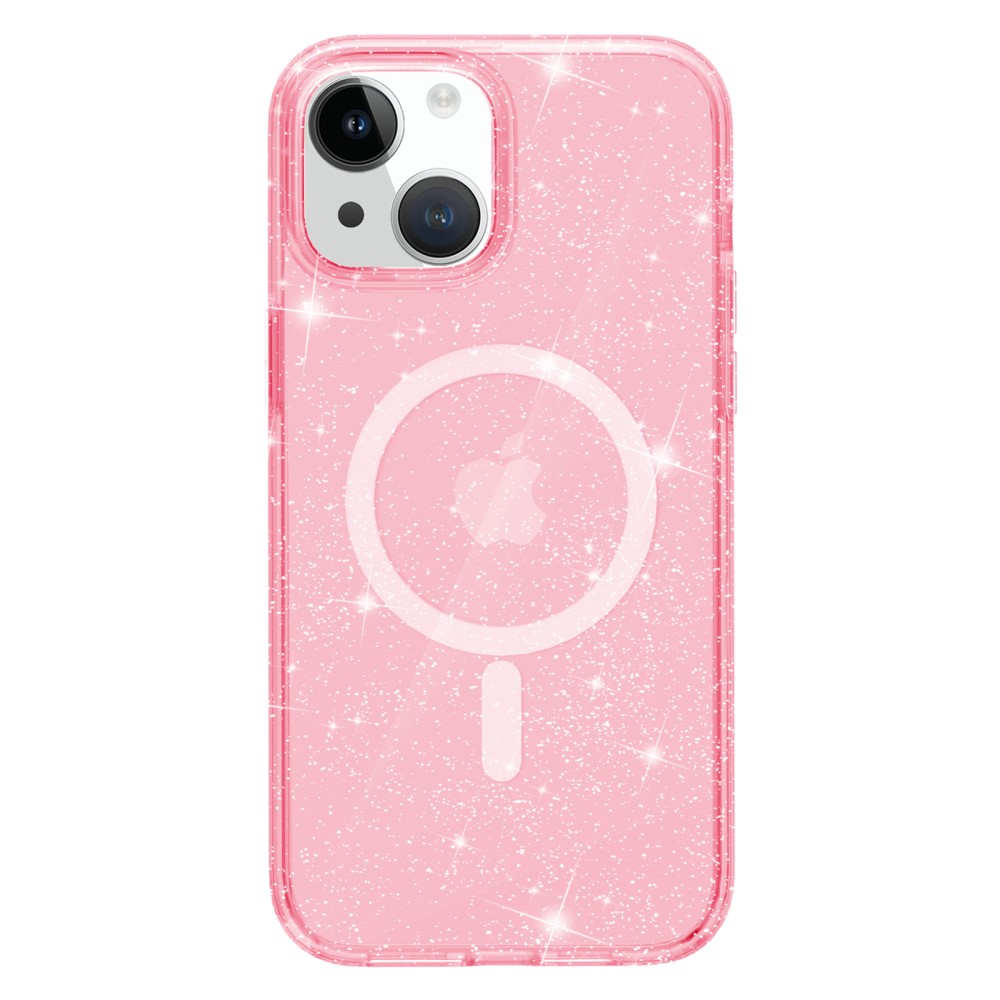  iPhone 15 Skal MagSafe Hybrid Glitter Rosa