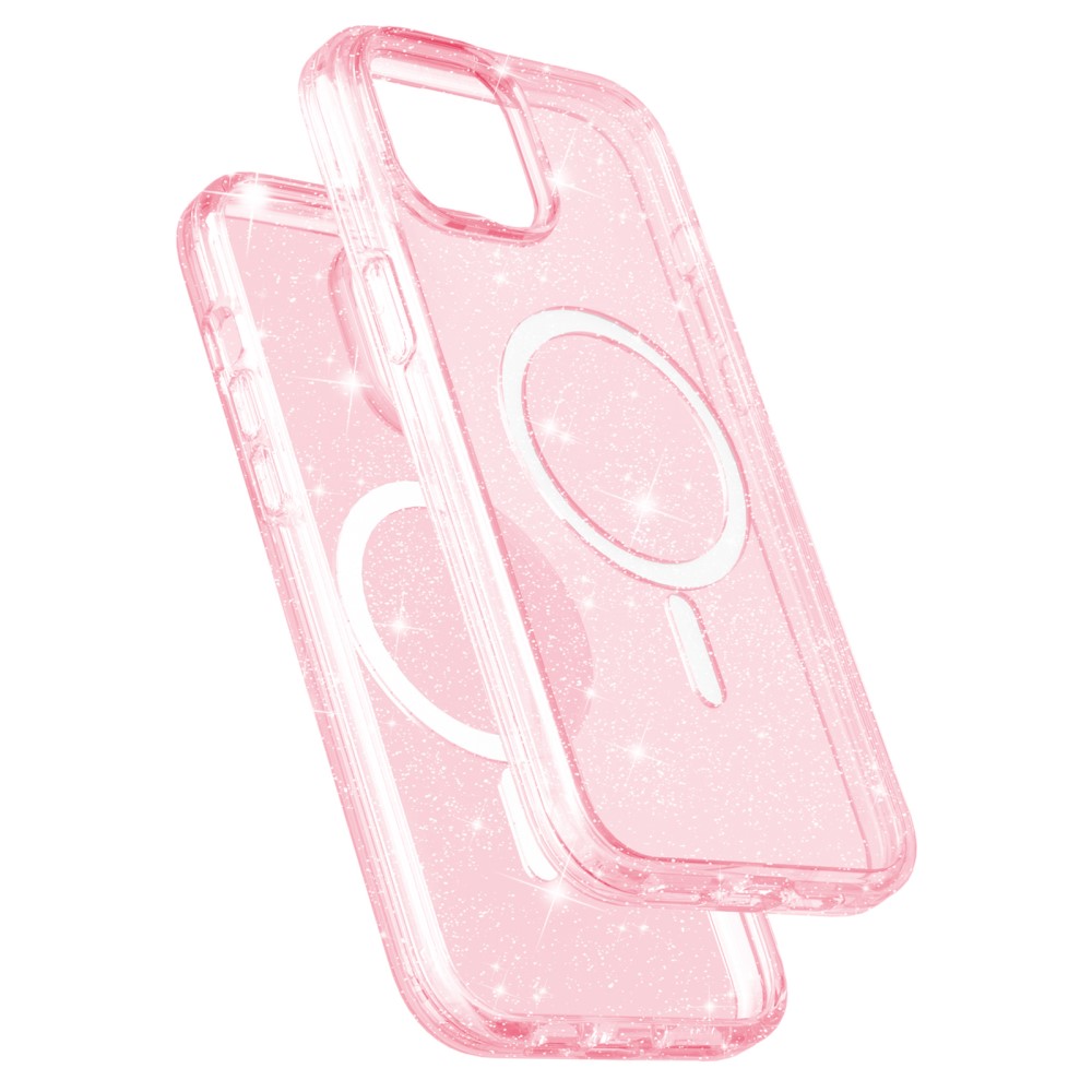  iPhone 15 Skal MagSafe Hybrid Glitter Rosa