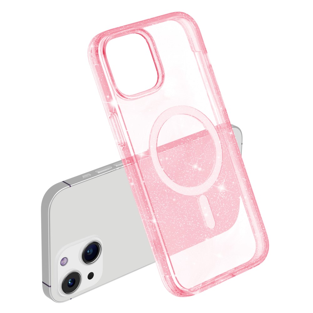  iPhone 15 Skal MagSafe Hybrid Glitter Rosa