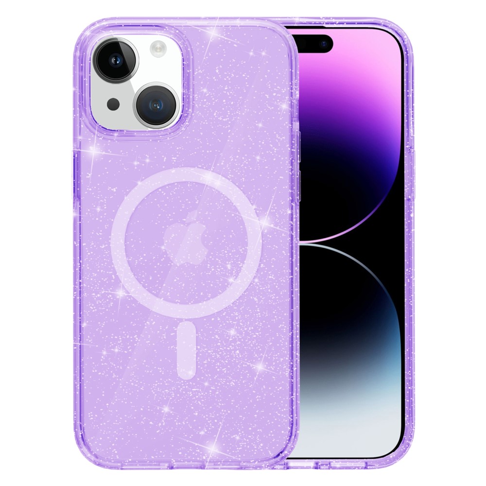  iPhone 15 Skal MagSafe Hybrid Glitter Lila