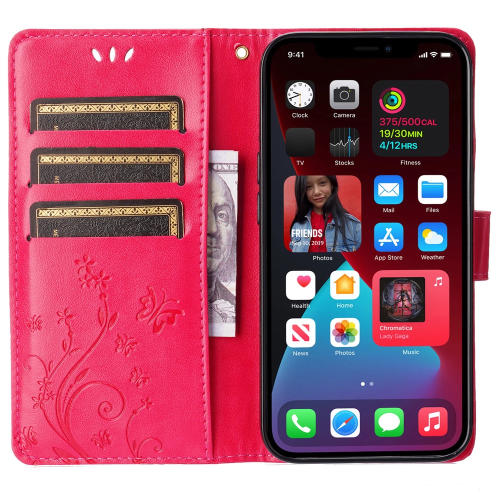  iPhone 15 Fodral Med Blommigt Tryck Röd/Rosa