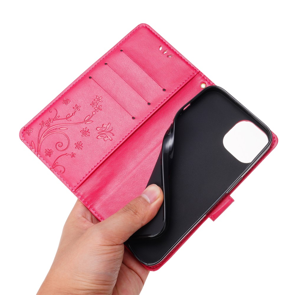  iPhone 15 Fodral Med Blommigt Tryck Röd/Rosa