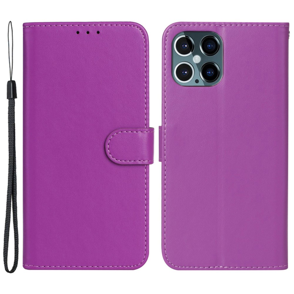  iPhone 15 Fodral Solid Läder Med Snodd Lila