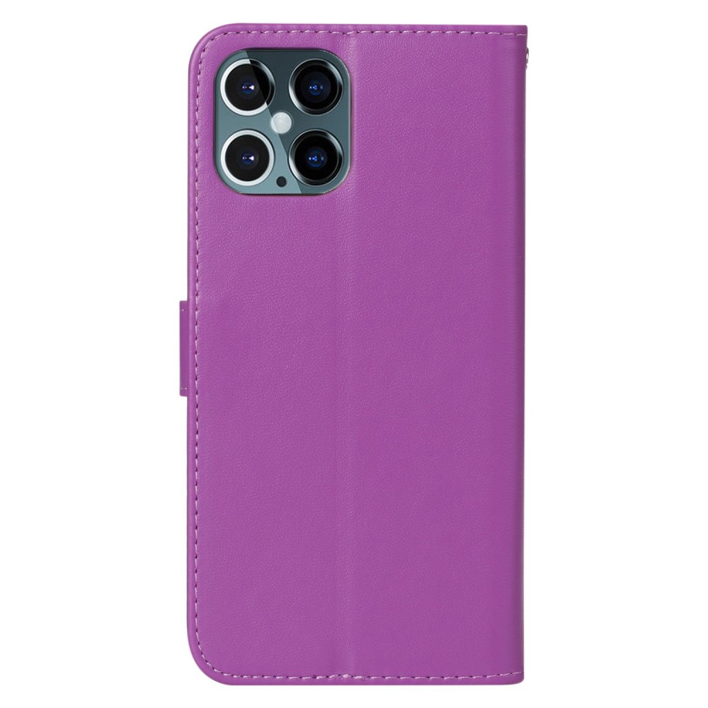  iPhone 15 Fodral Solid Läder Med Snodd Lila