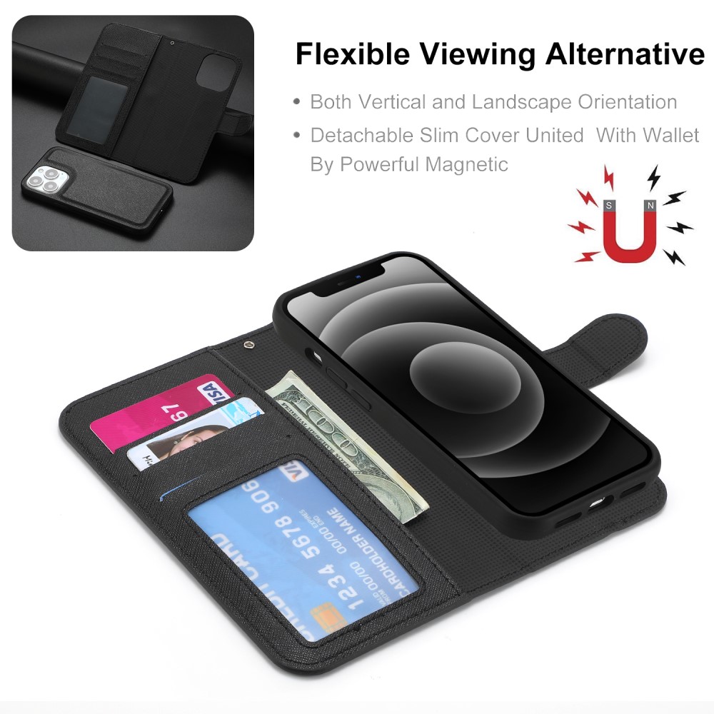  iPhone 15 2in1 Magnet Fodral Kryss Struktur Svart