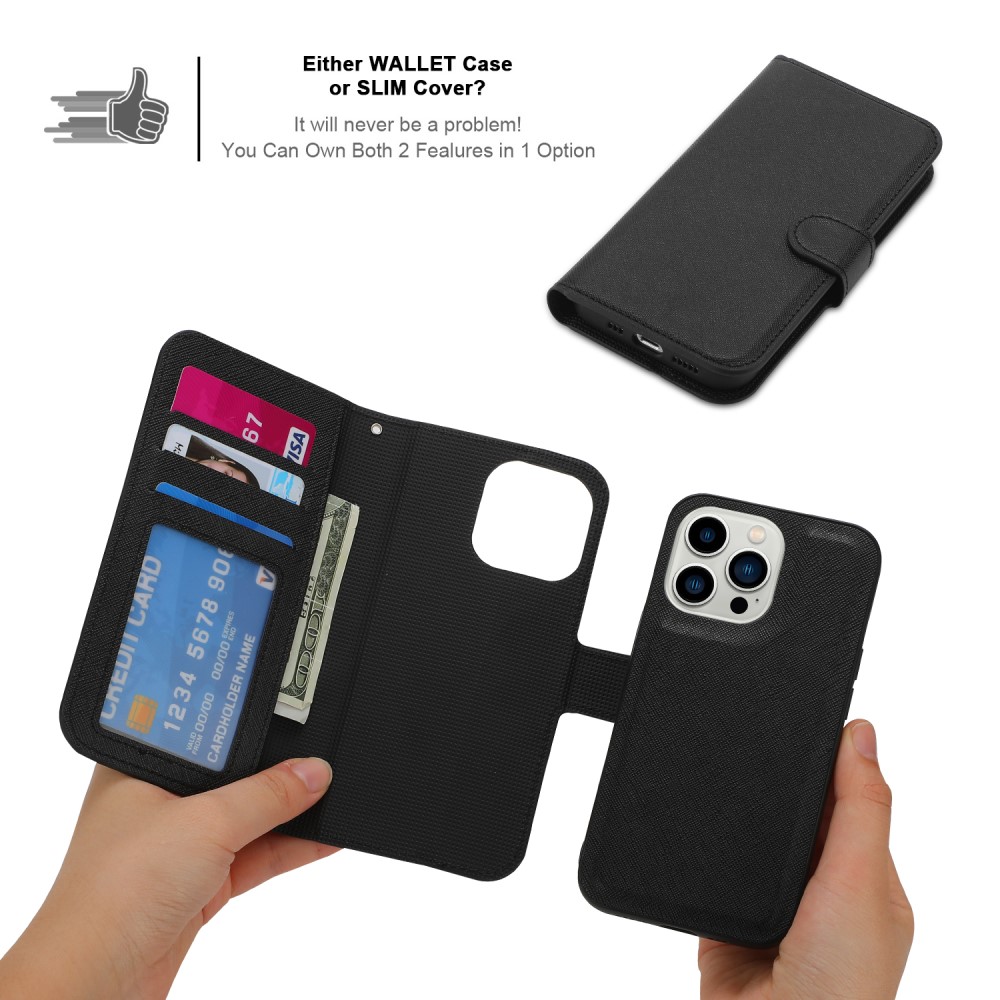  iPhone 15 2in1 Magnet Fodral Kryss Struktur Svart