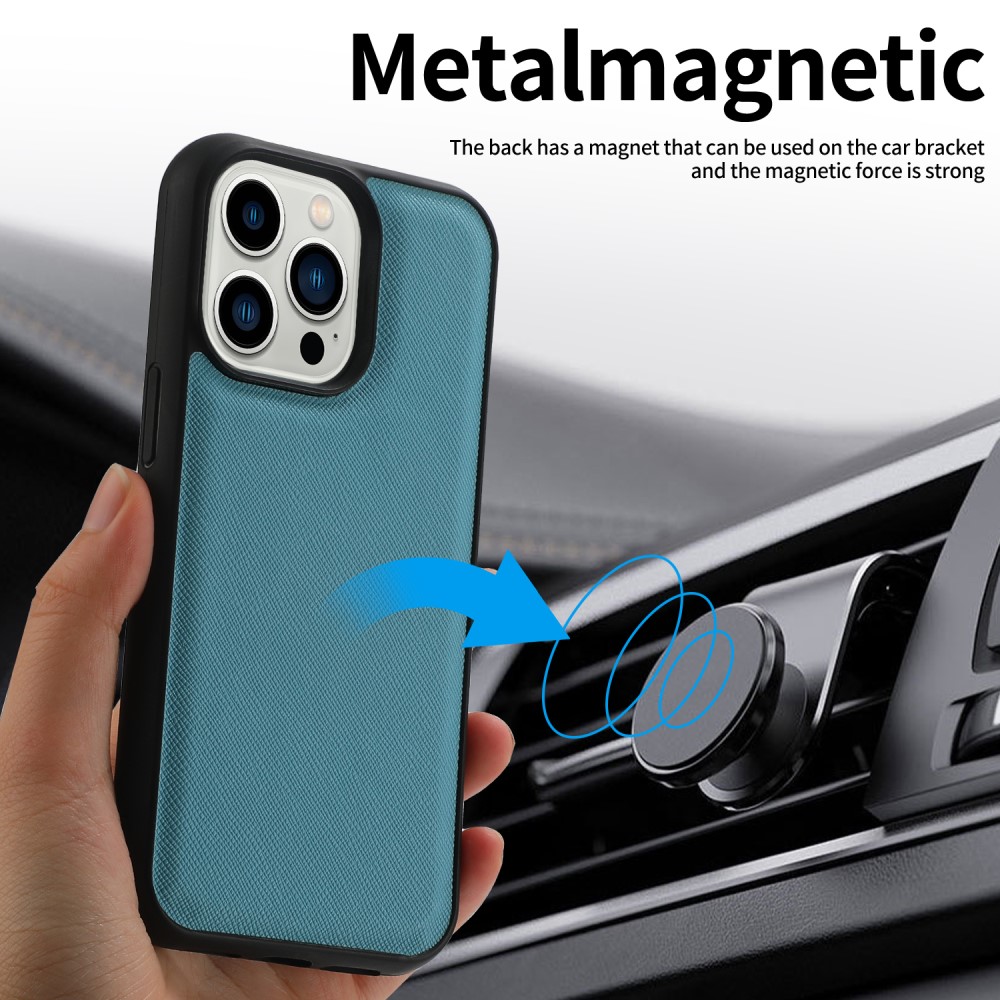  iPhone 15 2in1 Magnet Fodral Kryss Struktur Blå