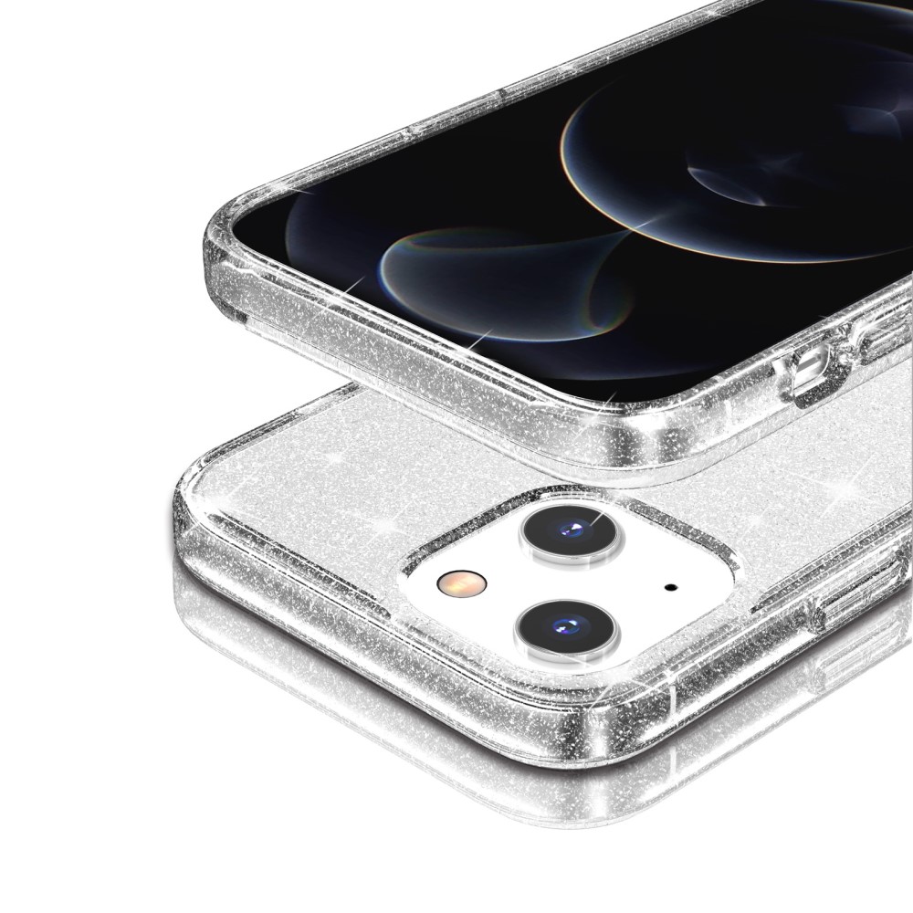  iPhone 15 Plus Skal Hybrid Glitter Vit