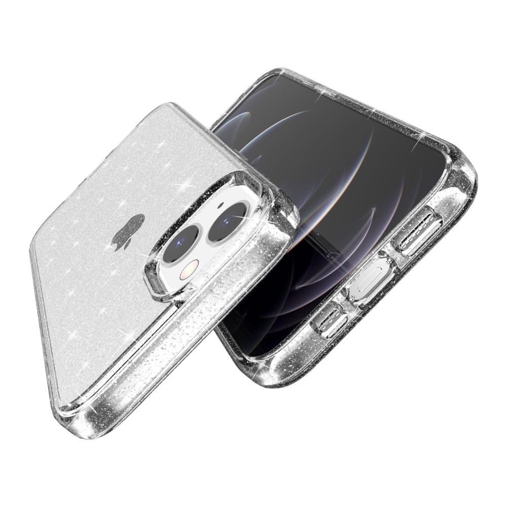  iPhone 15 Plus Skal Hybrid Glitter Vit
