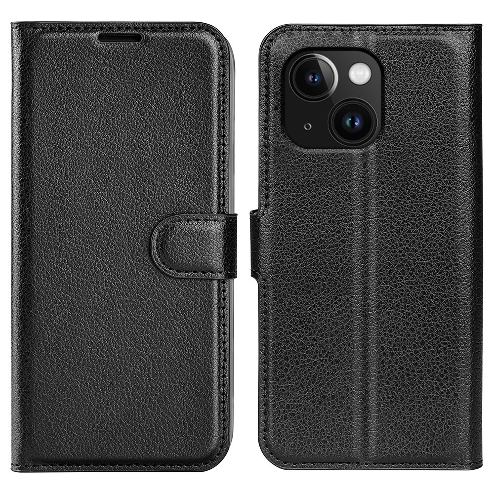  iPhone 15 Plus Fodral Litchi Textur Svart