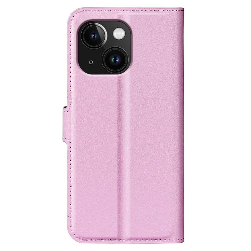  iPhone 15 Plus Fodral Litchi Textur Ljus Rosa