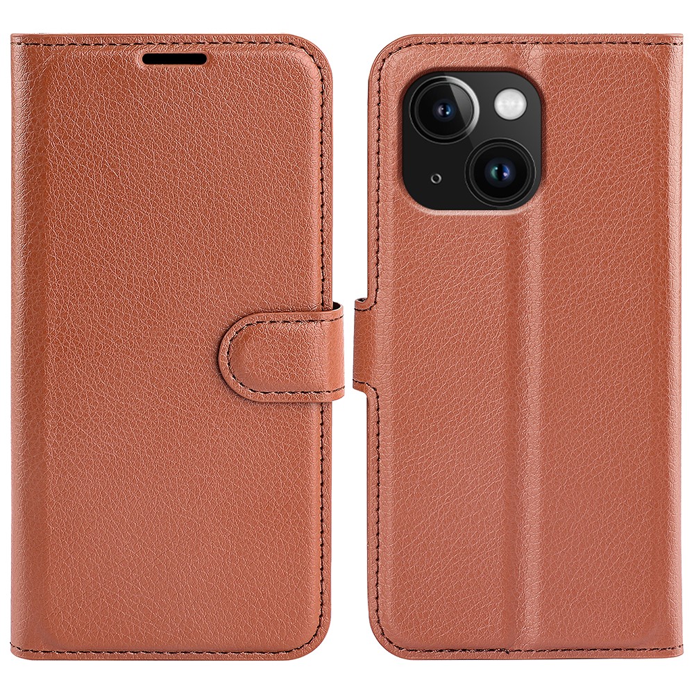  iPhone 15 Plus Fodral Litchi Textur Brun