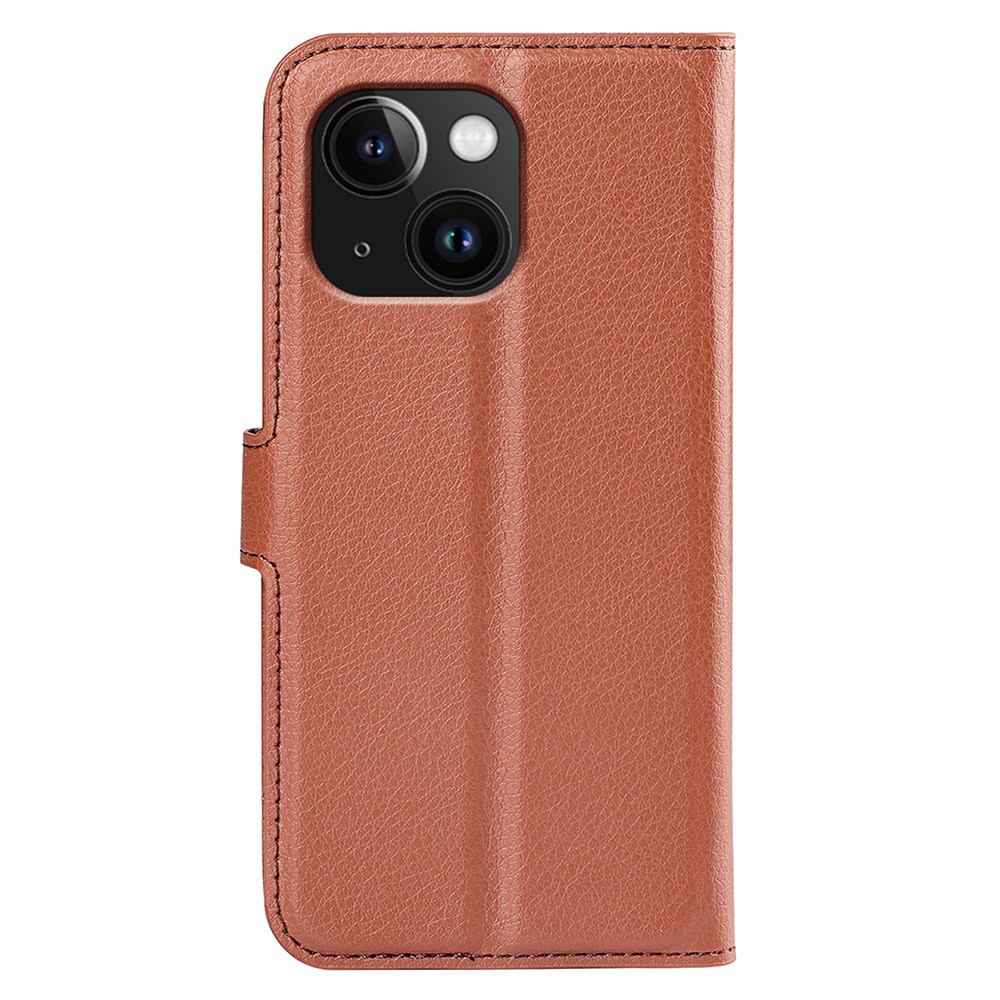  iPhone 15 Plus Fodral Litchi Textur Brun