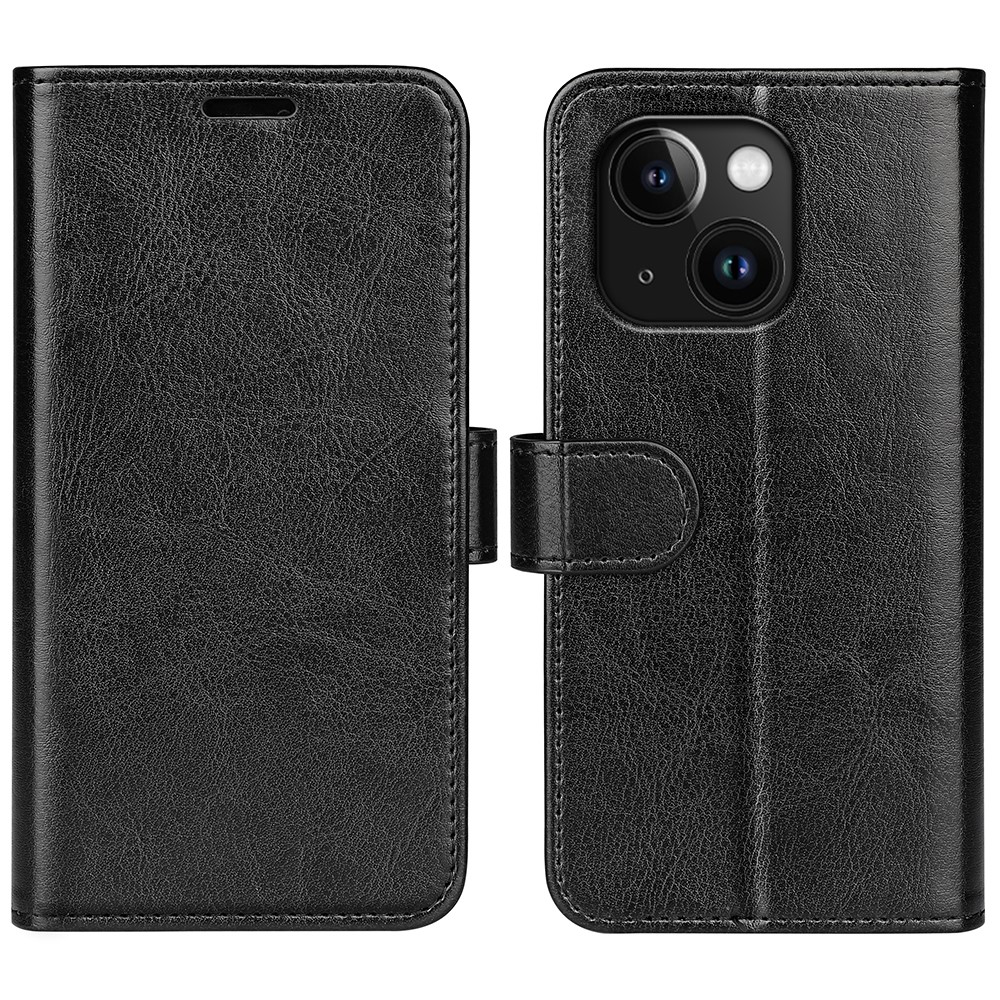  iPhone 15 Plus Fodral Crazy Horse Läder Svart