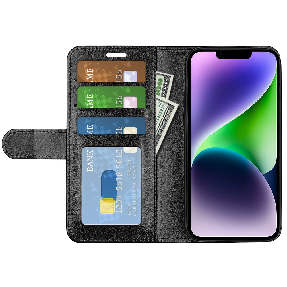  iPhone 15 Plus Fodral Crazy Horse Läder Svart