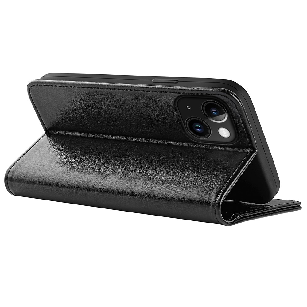  iPhone 15 Plus Fodral Crazy Horse Läder Svart
