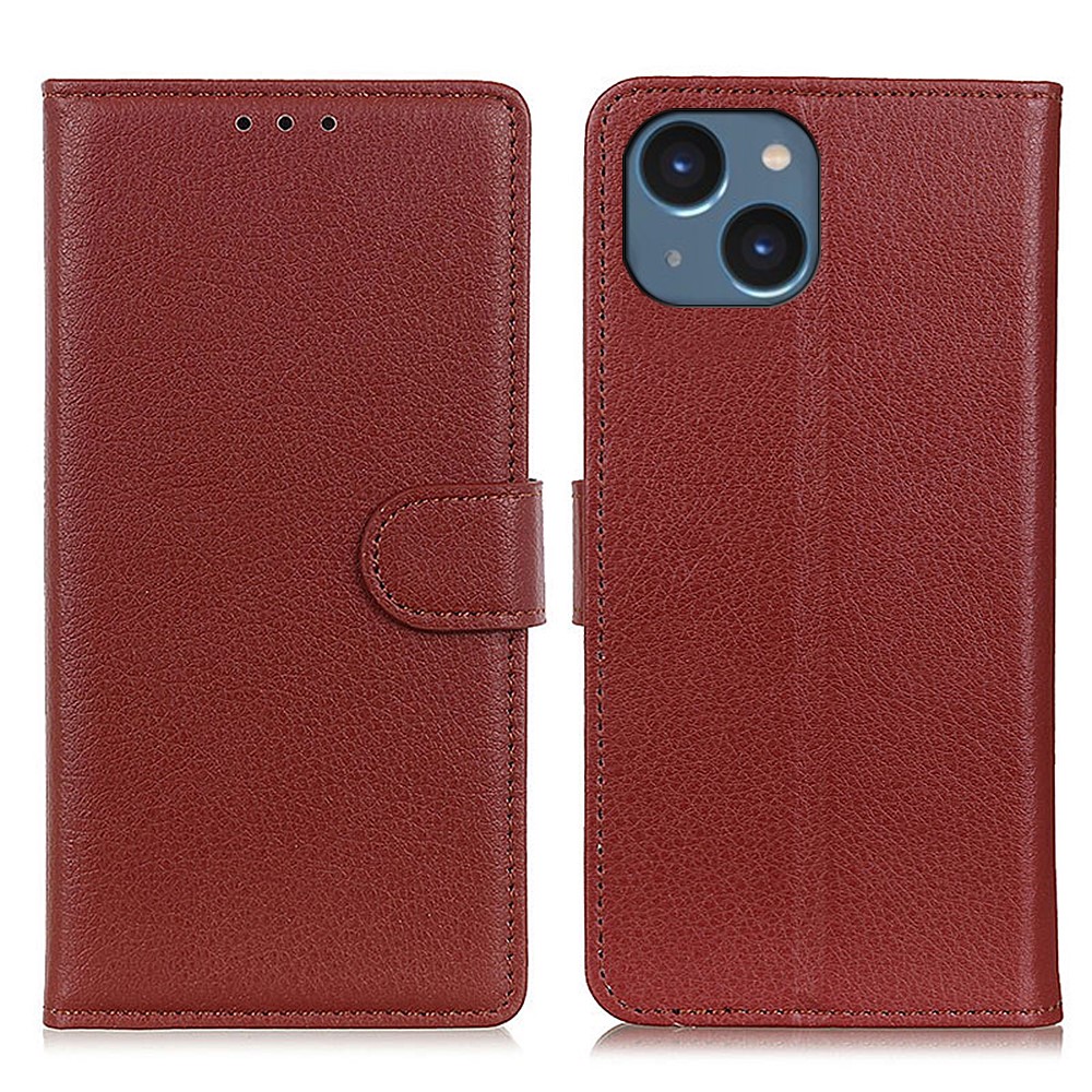 iPhone 15 Plus Fodral Litchi Läder Brun