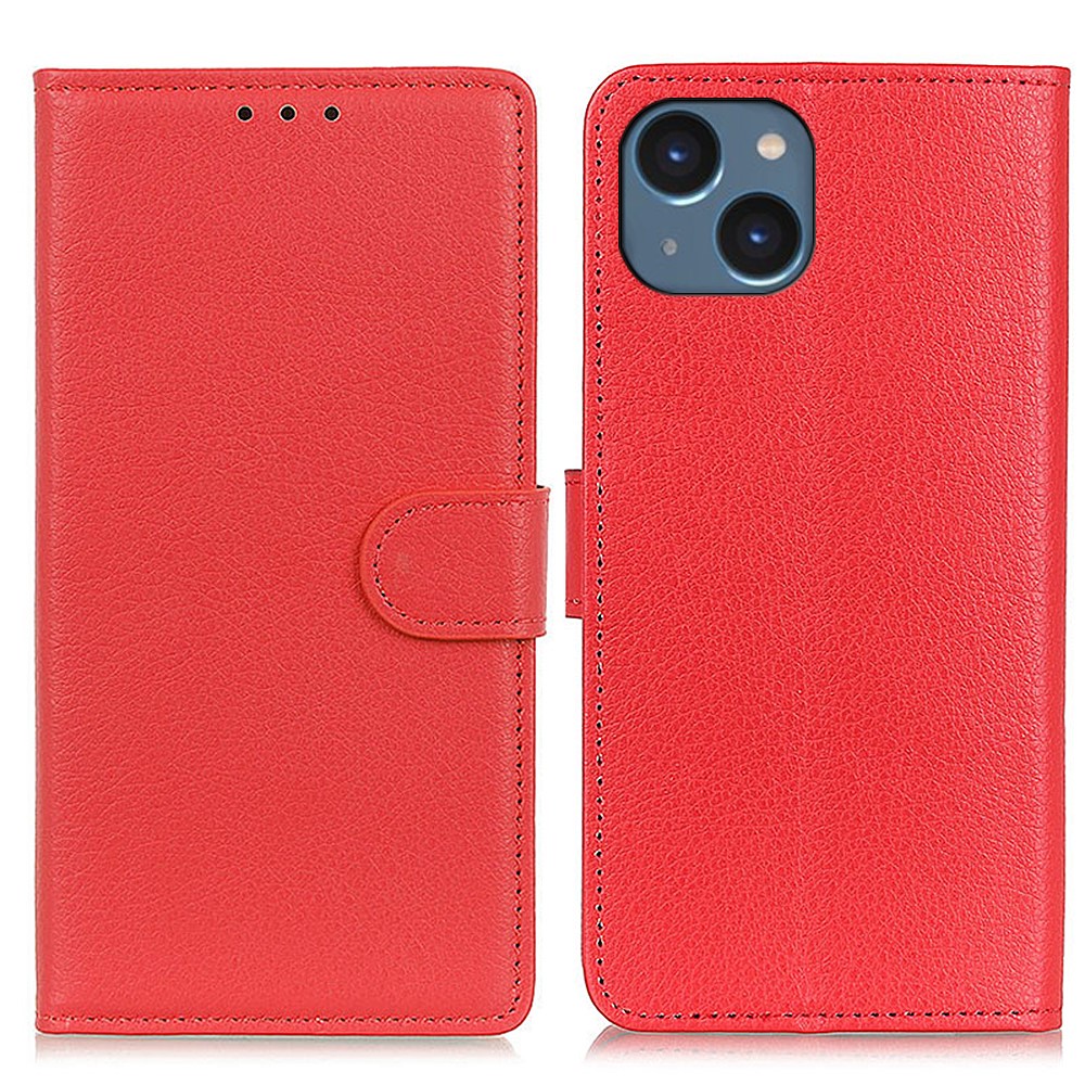  iPhone 15 Plus Fodral Litchi Läder Röd