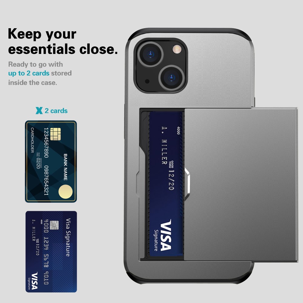  iPhone 15 Plus Skal Hybrid Med Kortfack Grå