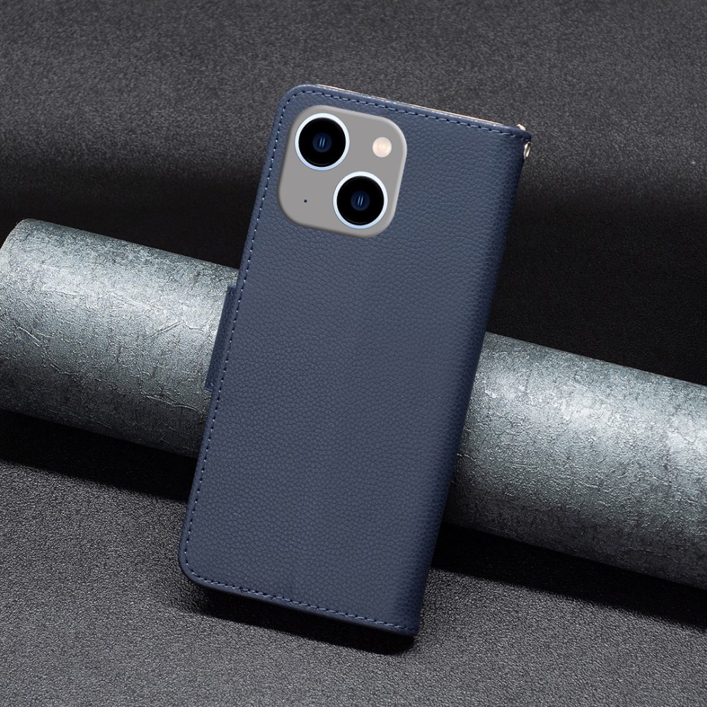  iPhone 15 Plus Fodral Shark Litchi Läder Blå