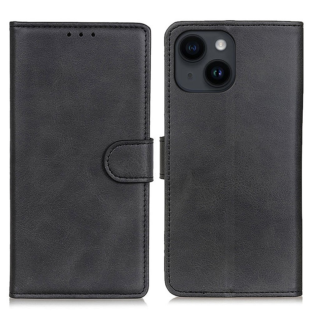  iPhone 15 Plus Fodral Solid Läder Svart
