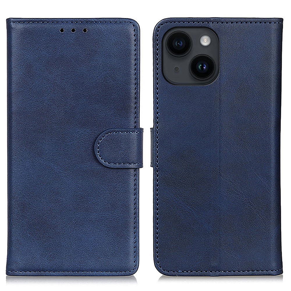  iPhone 15 Plus Fodral Solid Läder Blå