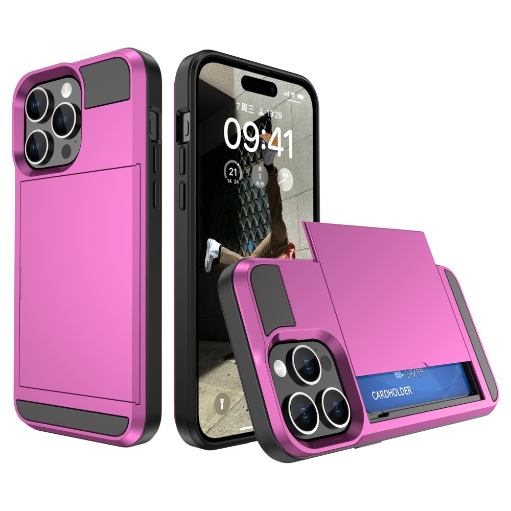  iPhone 15 Plus Skal Hybrid Armor Med Kortfack Rosa