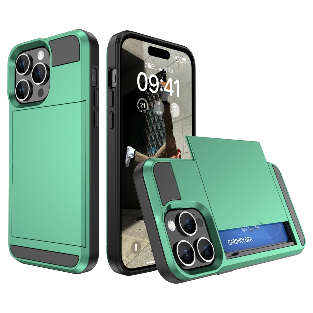  iPhone 15 Plus Skal Hybrid Armor Med Kortfack Mintgrön