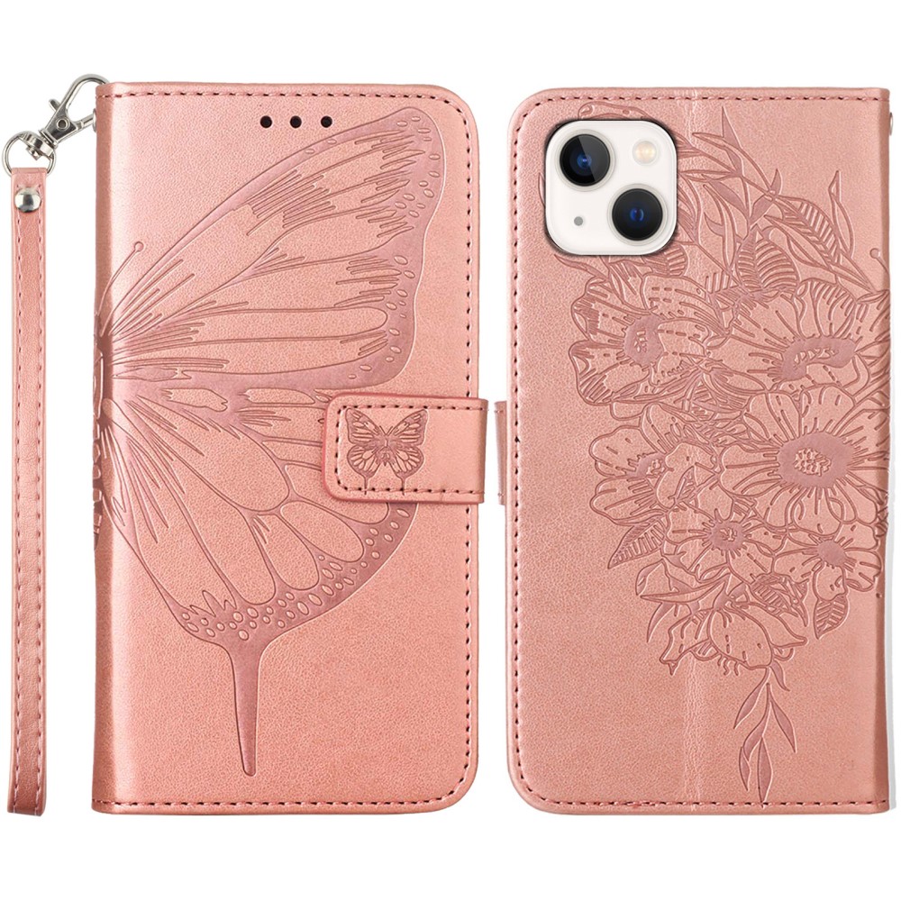  iPhone 15 Plus Fodral Med Tryck Fjäril Roséguld