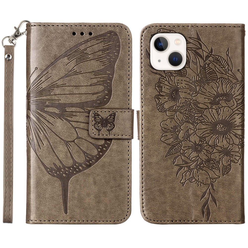  iPhone 15 Plus Fodral Med Tryck Fjäril Grå