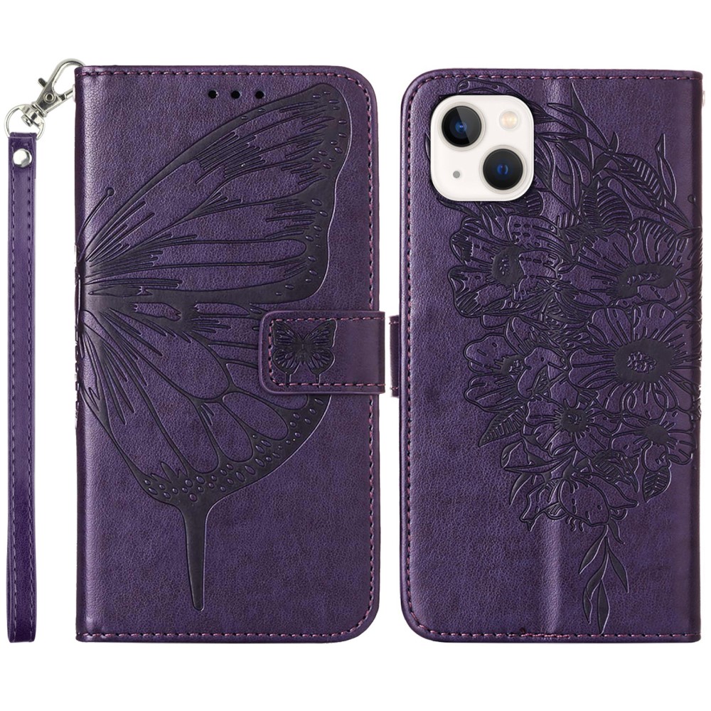  iPhone 15 Plus Fodral Med Tryck Fjäril Mörk Lila