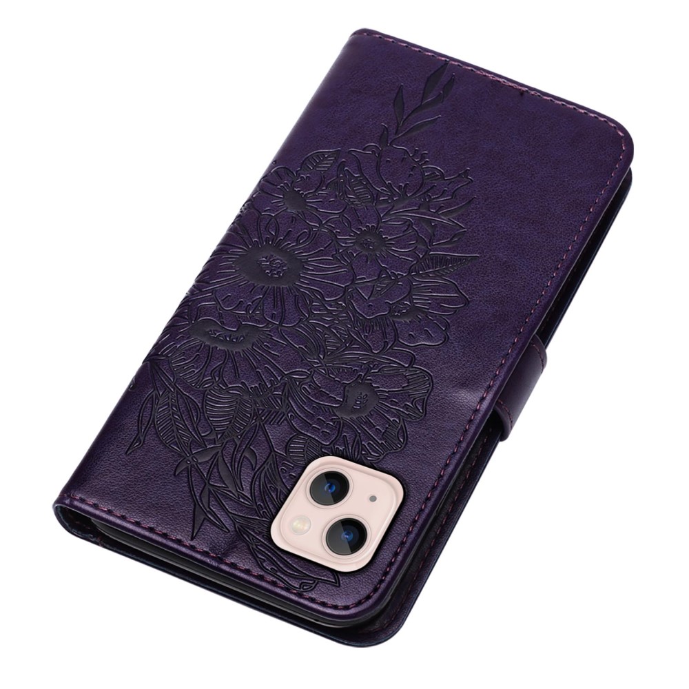  iPhone 15 Plus Fodral Med Tryck Fjäril Mörk Lila